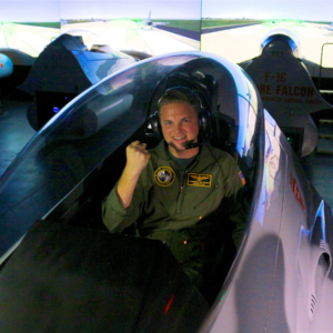 Man in fighter jet cockpit in Anaheim