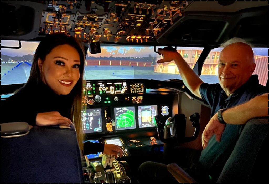 Two guests taking off in boeing 737 simulator